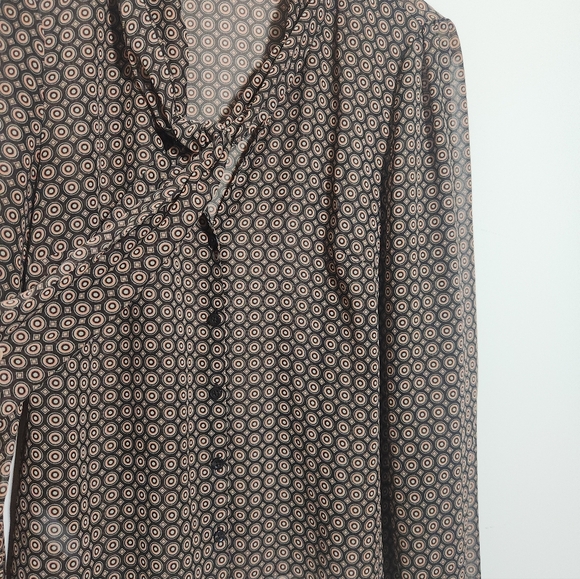 Ann Taylor Sheer Button Up Blouse Size 8 Tie Neck Long Sleeve Print - Picture 5 of 8